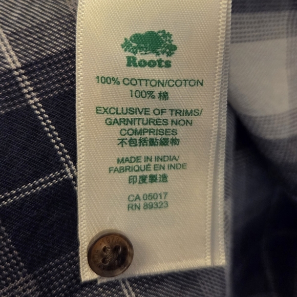 Roots Women's Long Sleeve Plaid Shirt  Dress - Navy Blue and White  Size L - Picture 7 of 7